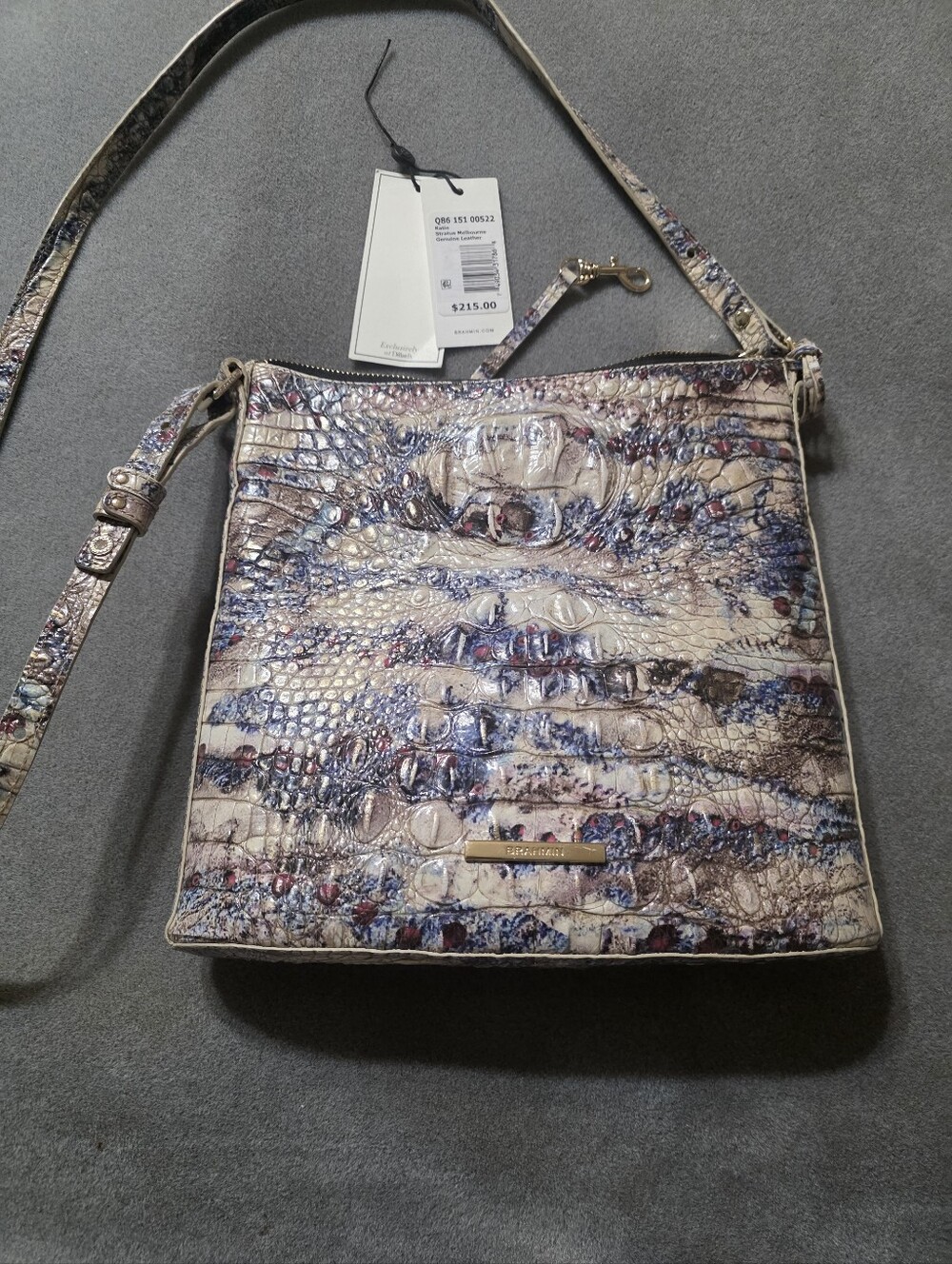 Brahmin Katie Ivory Multicolor Croc-Embossed Leather Crossbody